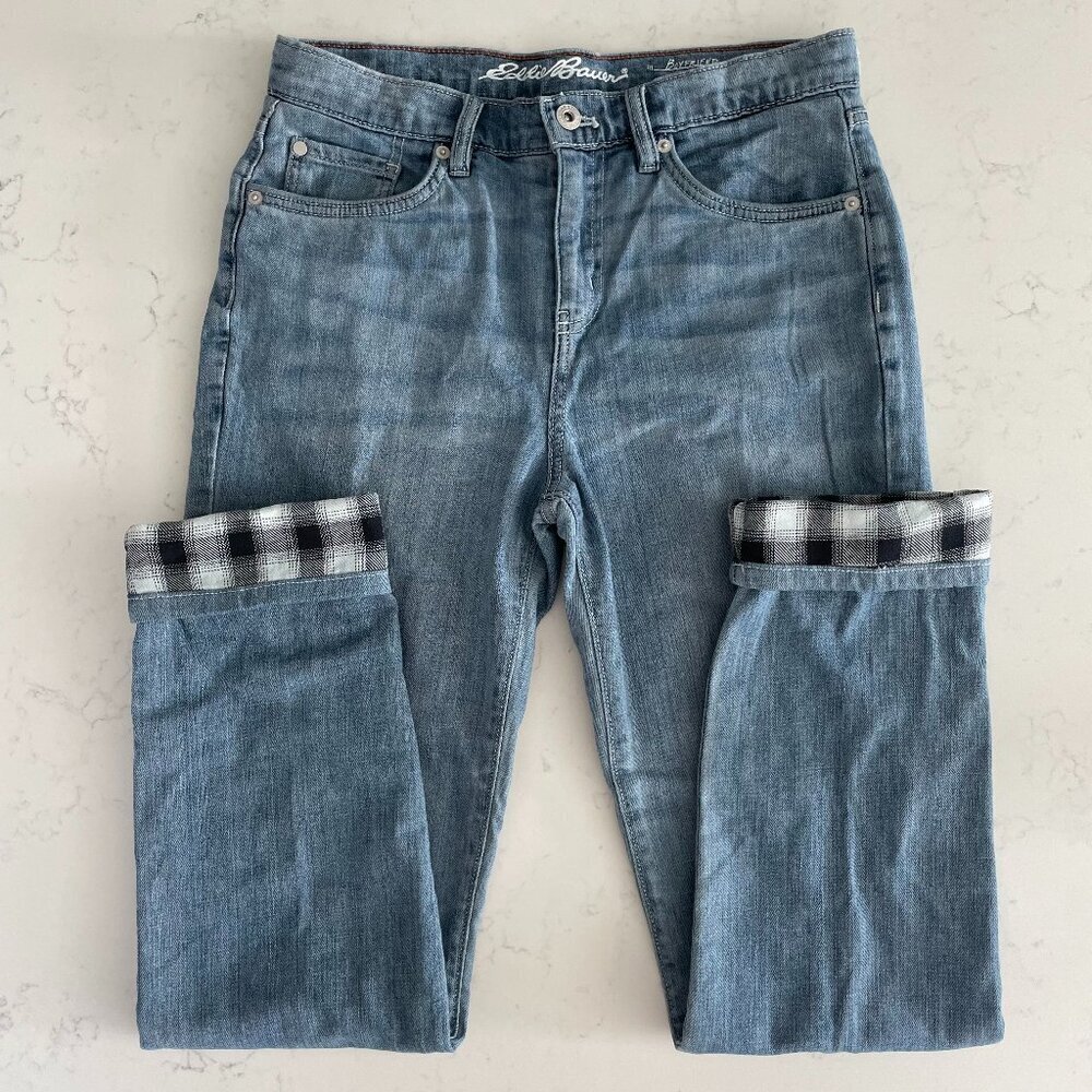 Eddie Bauer 5 Pocket Boyfriend Relaxed Leg MWash Flannel Lined Cotton Jeans 2